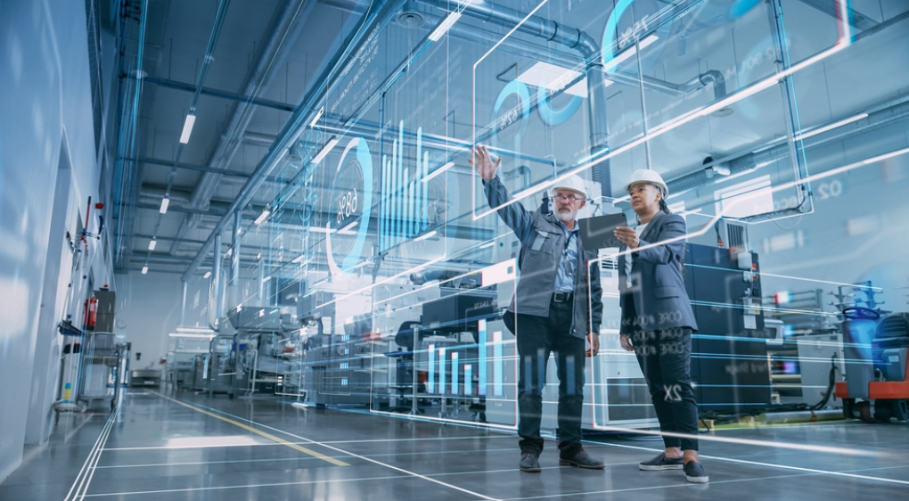 Industrielle Transformation — Fabrik und Ingenieure